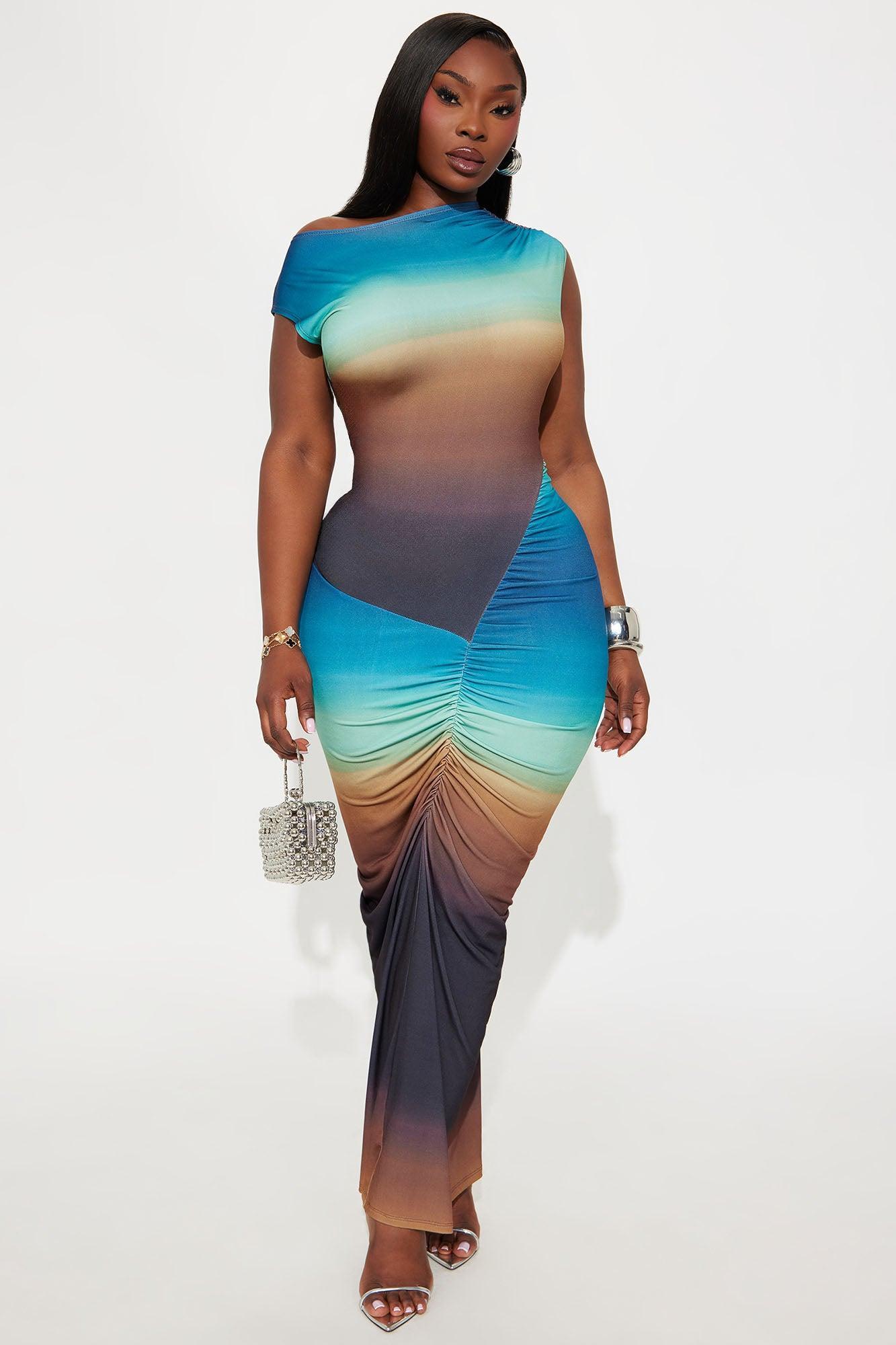 Candy Skies Ombre Asymmetrical Maxi Dress - Brown/combo Female Product Image