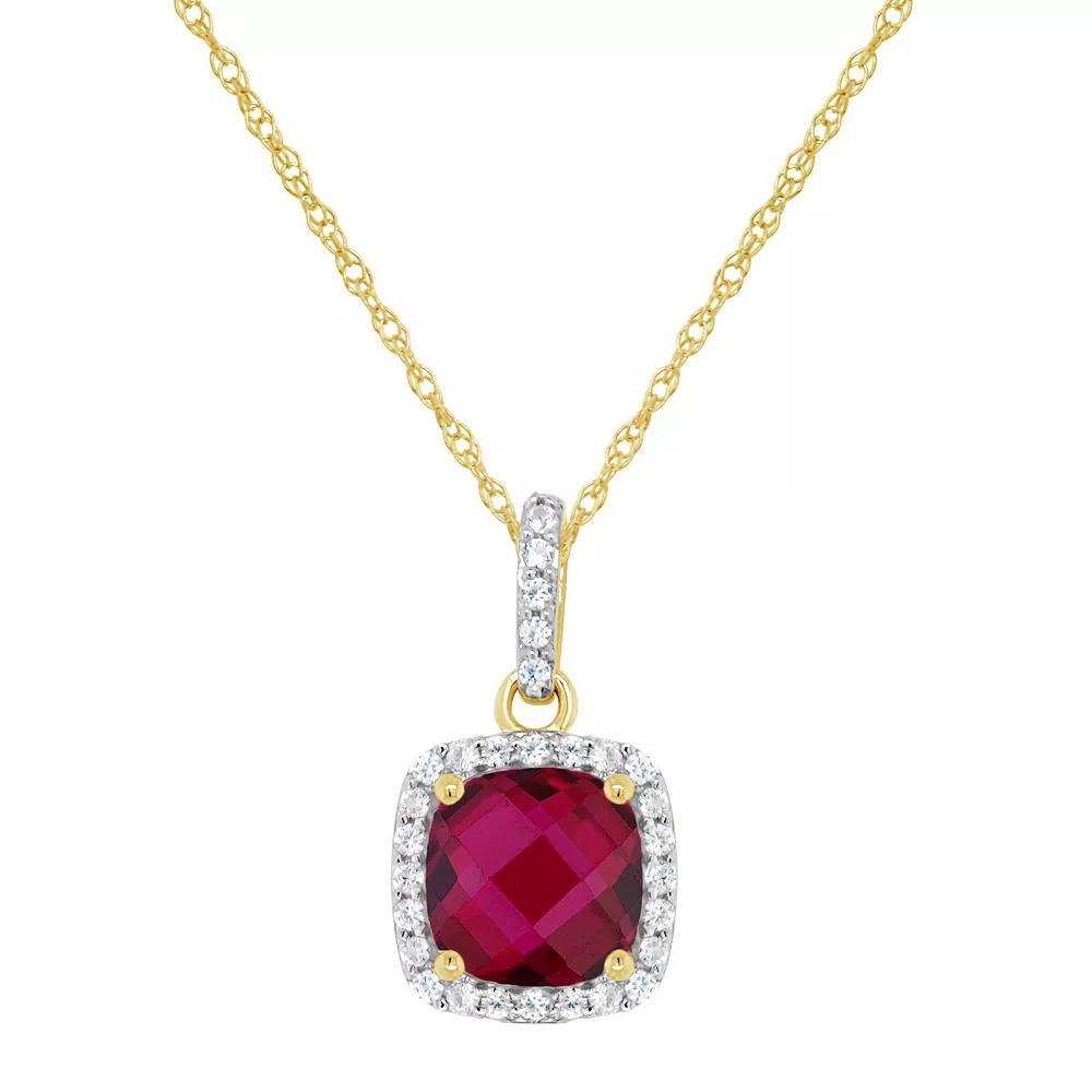 Celebration Gems 10K Yellow Gold 7mm Cushion Gemstone Pendant Necklace, Women's, Size: 18", Created Blue Blue Product Image