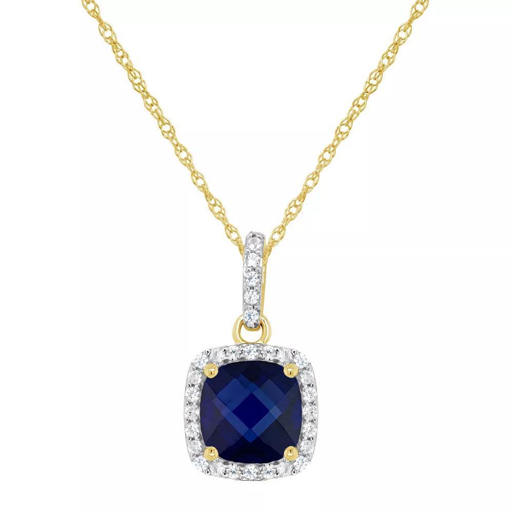 Celebration Gems 10K Yellow Gold 7mm Cushion Gemstone Pendant Necklace, Women's, Size: 18", Created Blue Blue Product Image