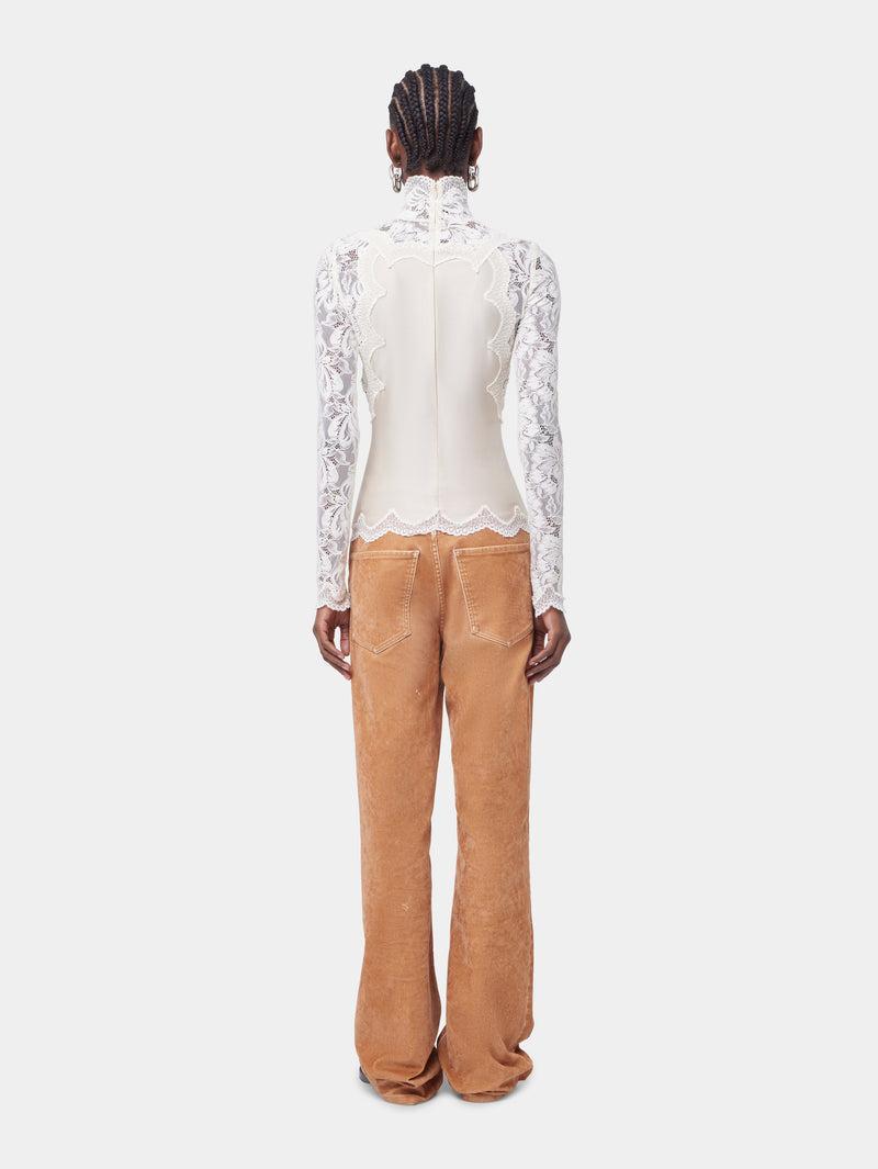 IVORY LONG SLEEVE TOP IN LACE AND JERSEY Product Image