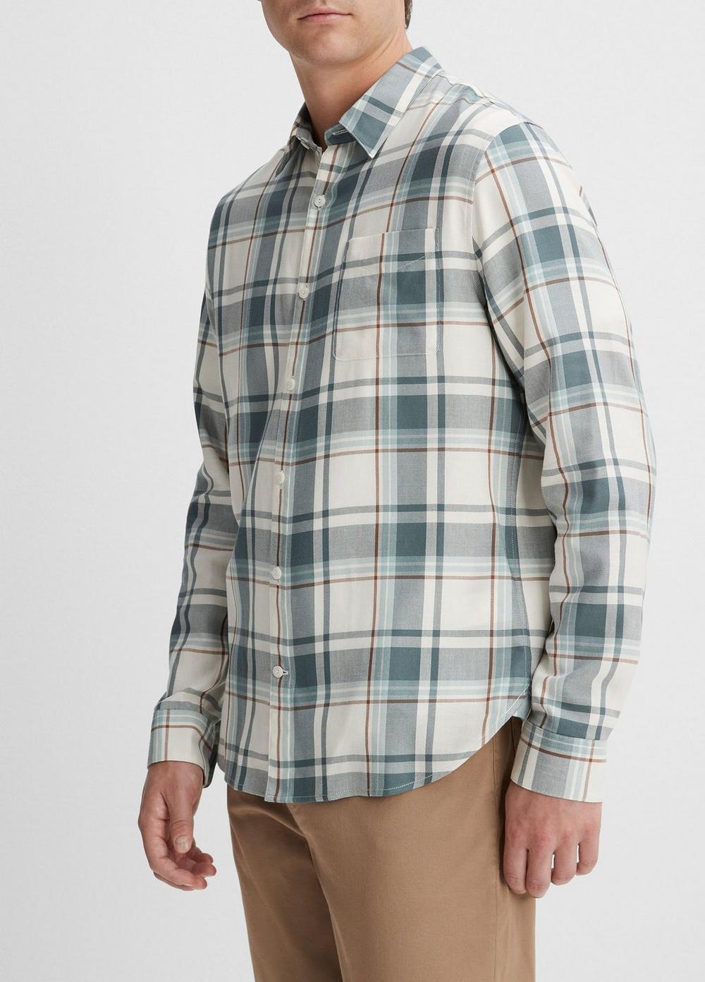 Mens Manchester Plaid Shirt, Bone/dusty Teal, Size M Vince Product Image