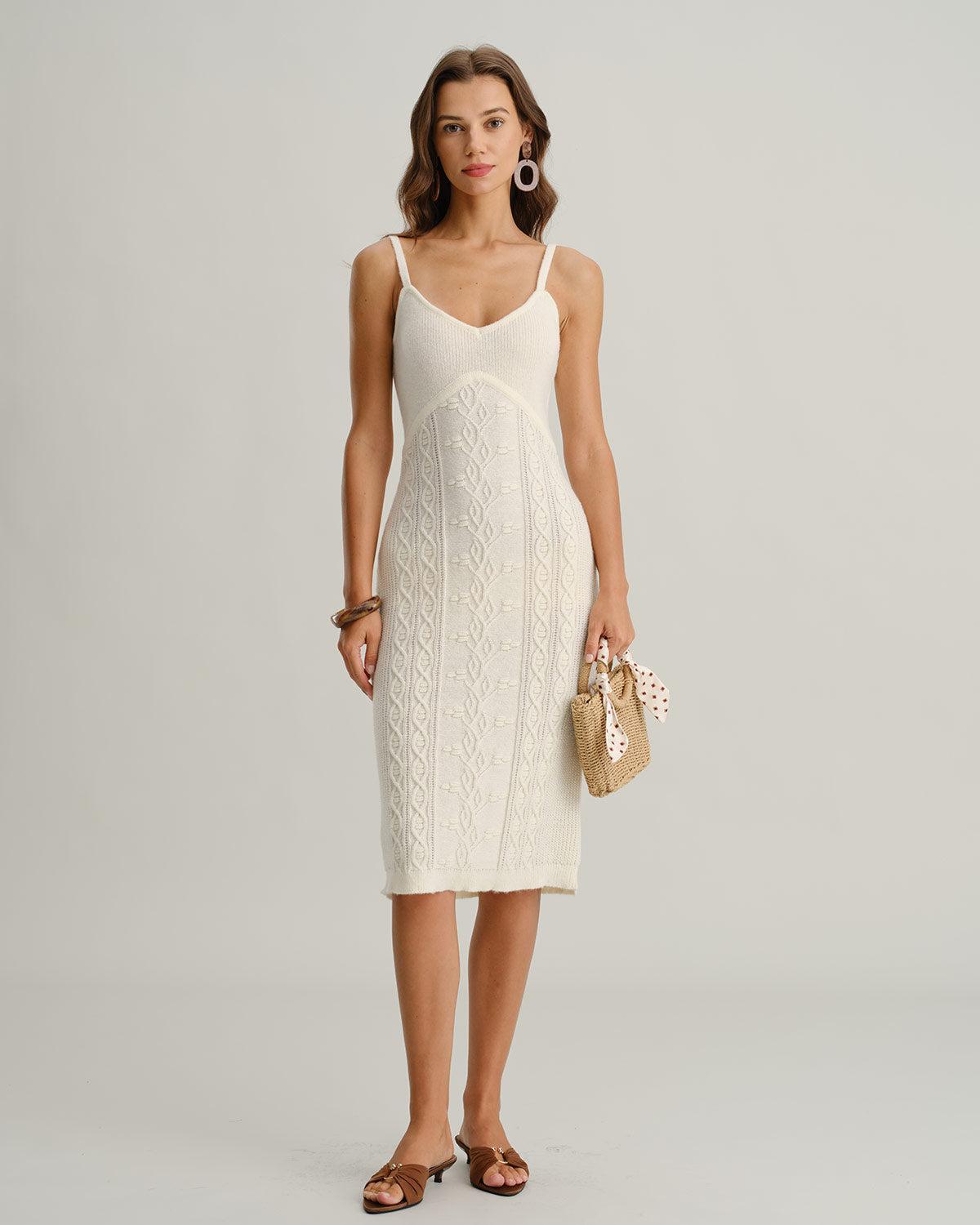 Beige Bodycon Slip Sweater Dress Product Image