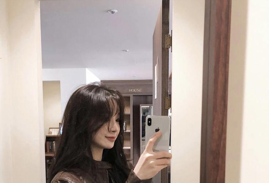 Faux Leather Zip-Up Crop Jacket Product Image