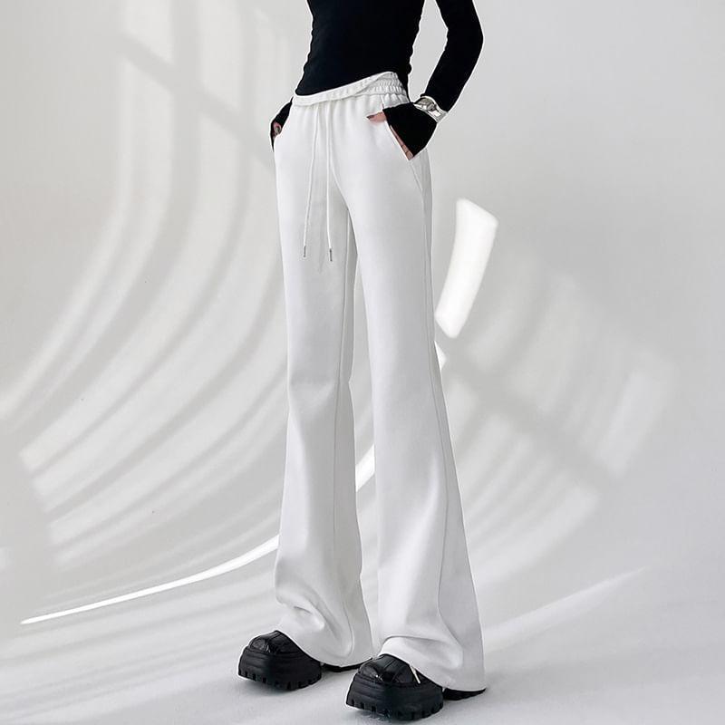 Drawstring Waist Plain Flared Pants Product Image