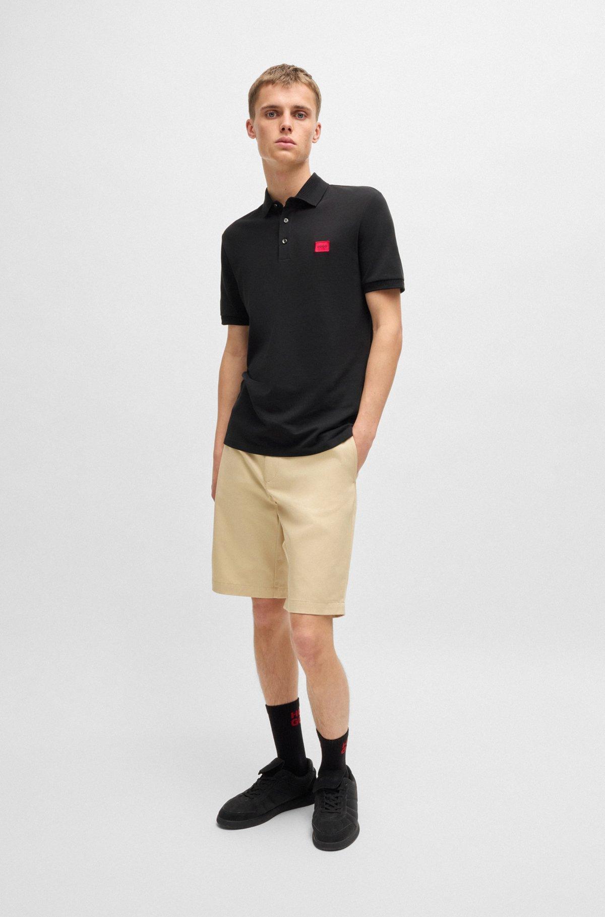 Cotton-piqué slim-fit polo shirt with logo label Product Image