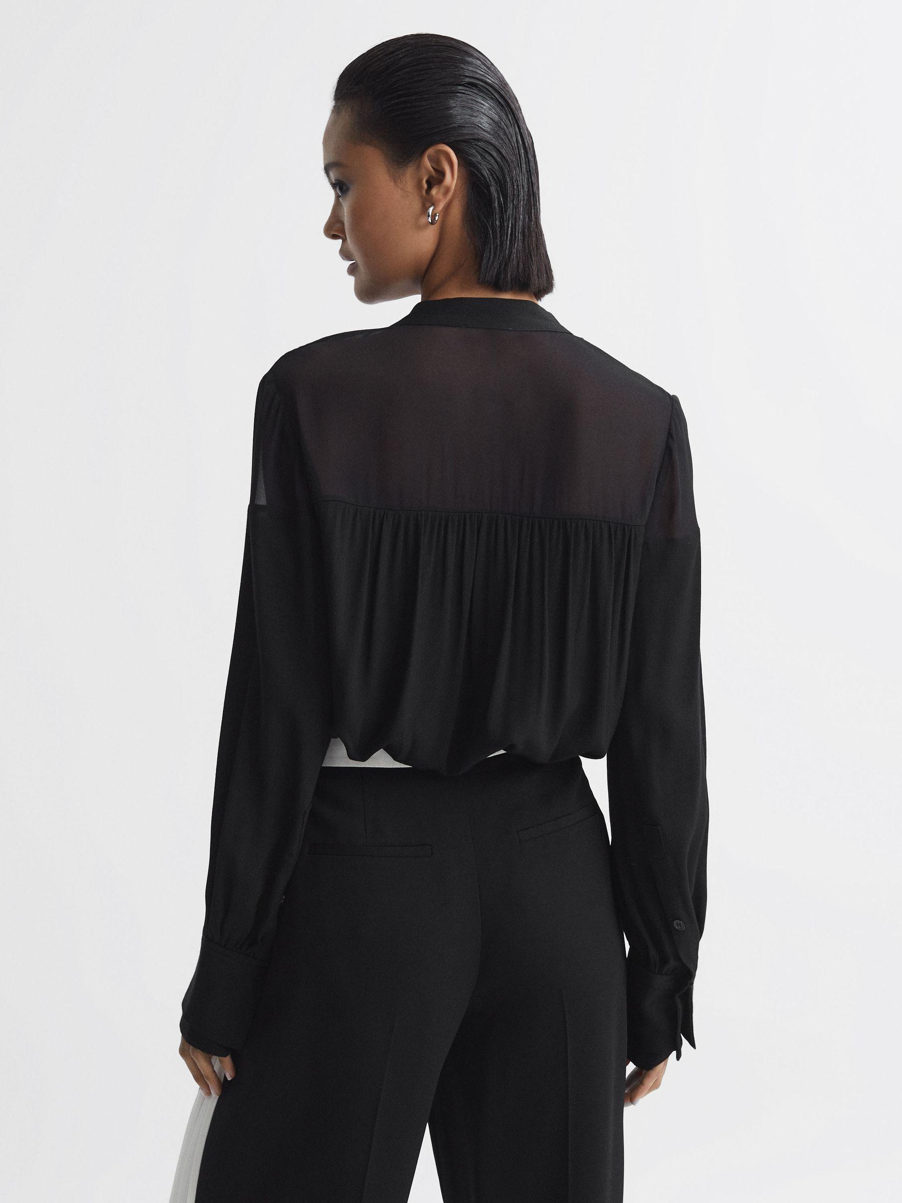 Tie Neck Semi-Sheer Blouse in Black Product Image