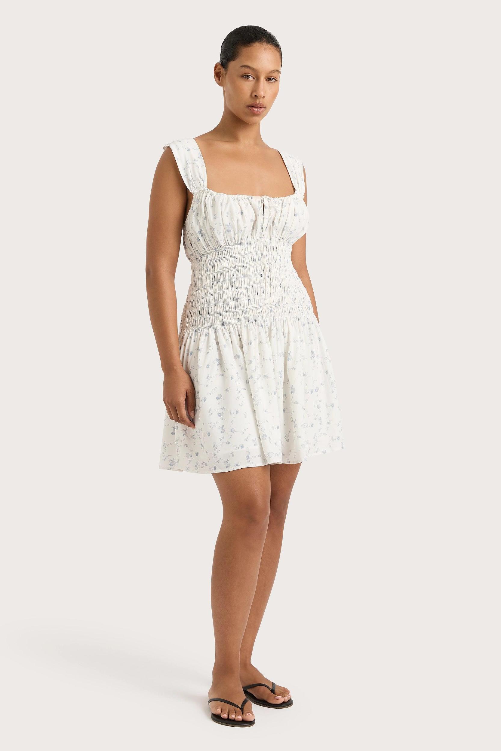 Yerres Mini Dress Blossom Egg Shell Powder Blue Product Image