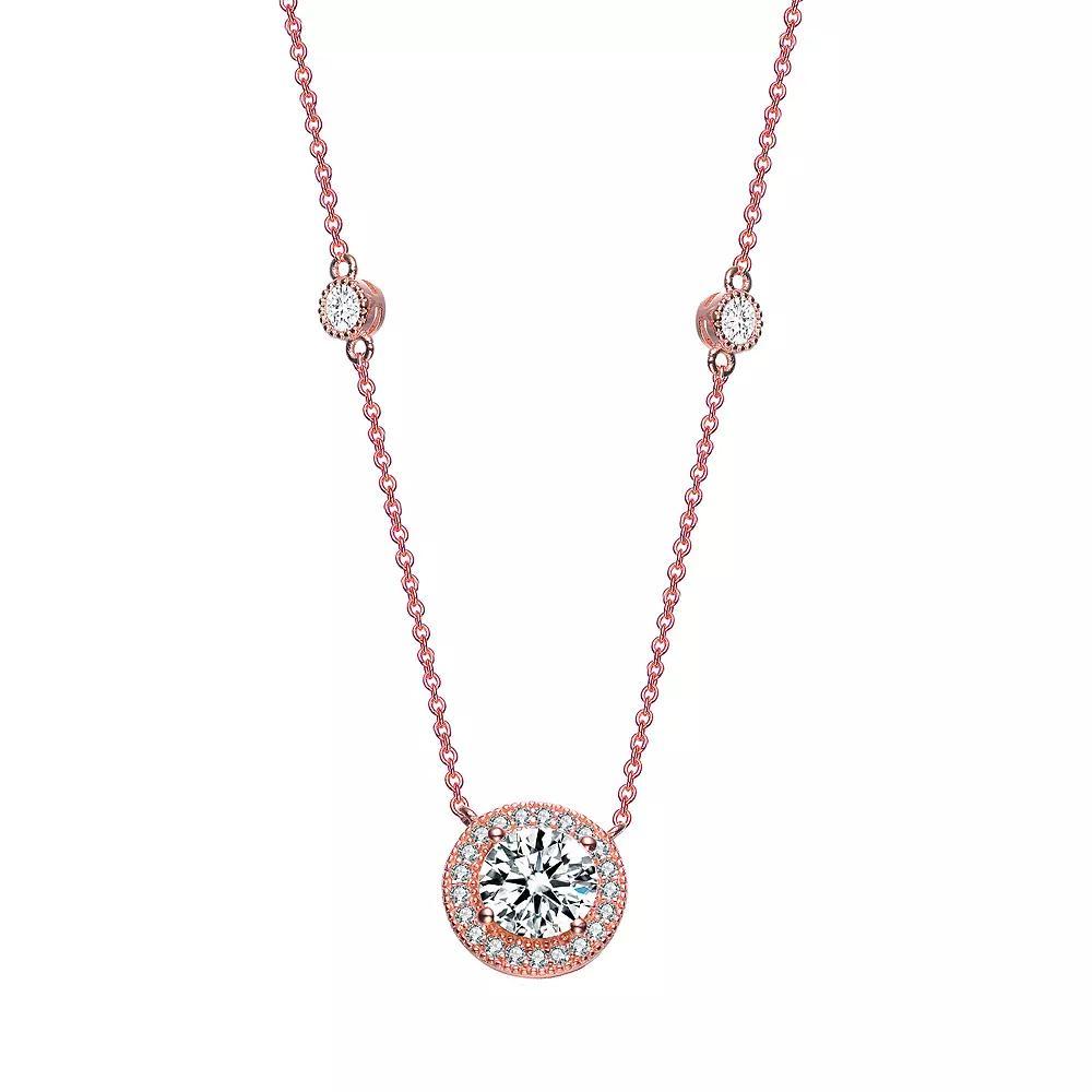 18k Rose Gold Over Sterling Silver Cubic Zirconia Round Necklace, Women's, Size: 16-18" ADJ, Pink Tone Product Image