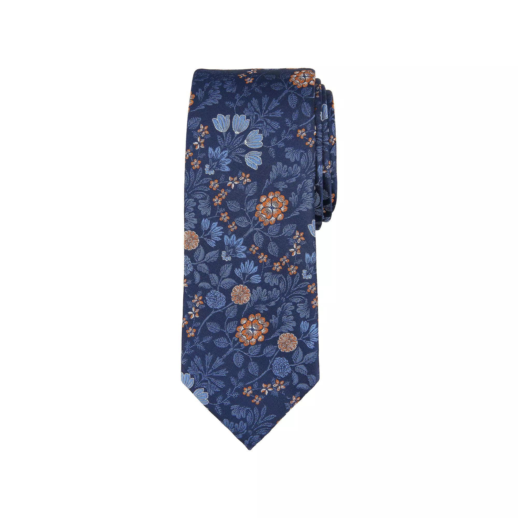 Men's Bespoke Floral Skinny Tie, Blue Harrison Product Image