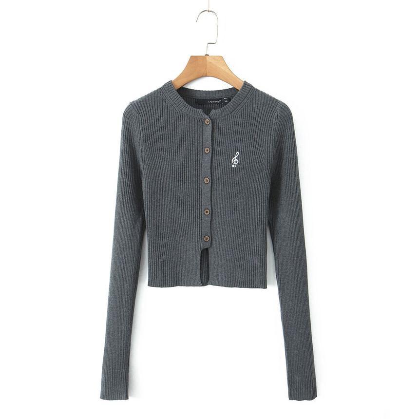 Crew Neck Embroidered Crop Cardigan Product Image