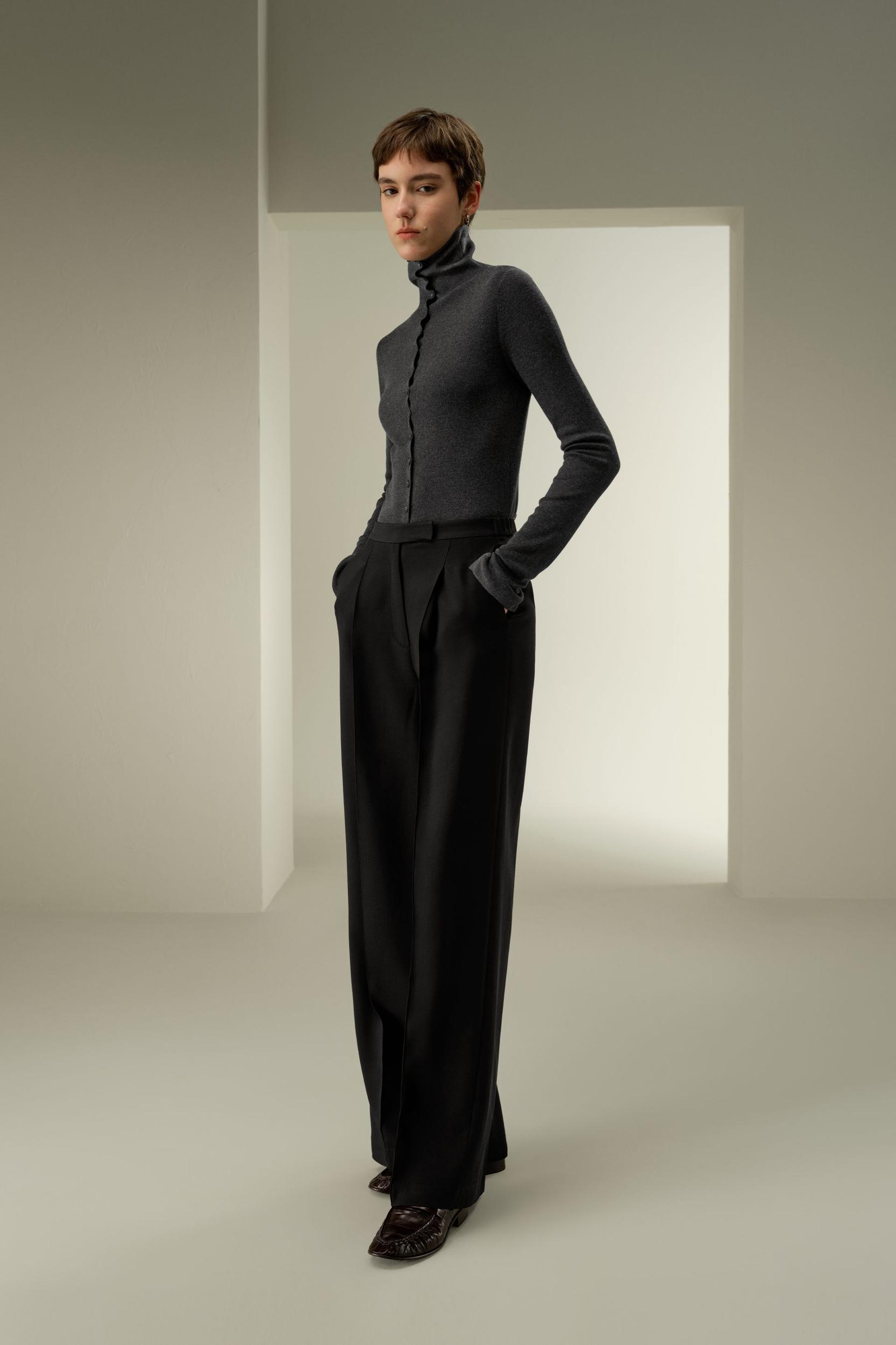 Silk-Wool Pleated Wide-Leg Trousers Product Image