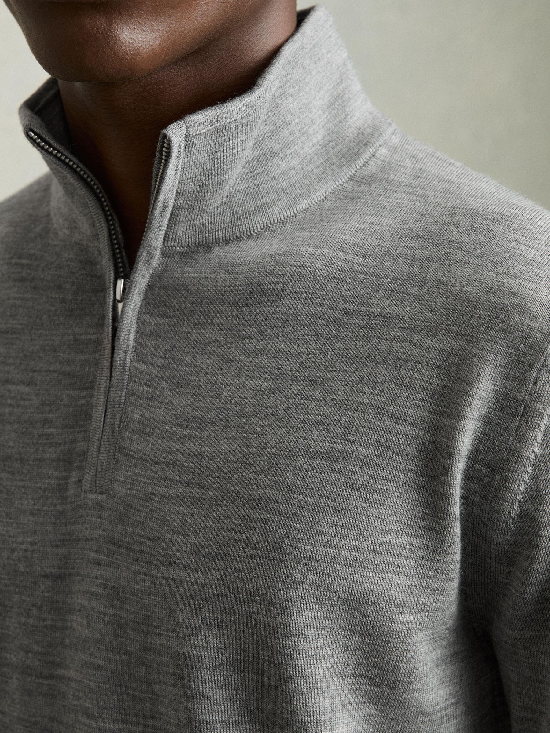 Merino Wool Half-Zip Funnel Neck Jumper in Warm Grey Melange Product Image