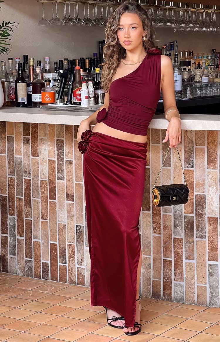 Lioness Rendezvous Burgundy One Shoulder Top Product Image