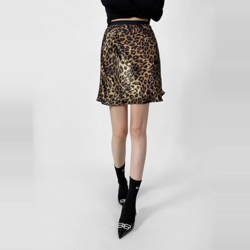 High Rise Leopard Print A-Line Mini Skirt Product Image