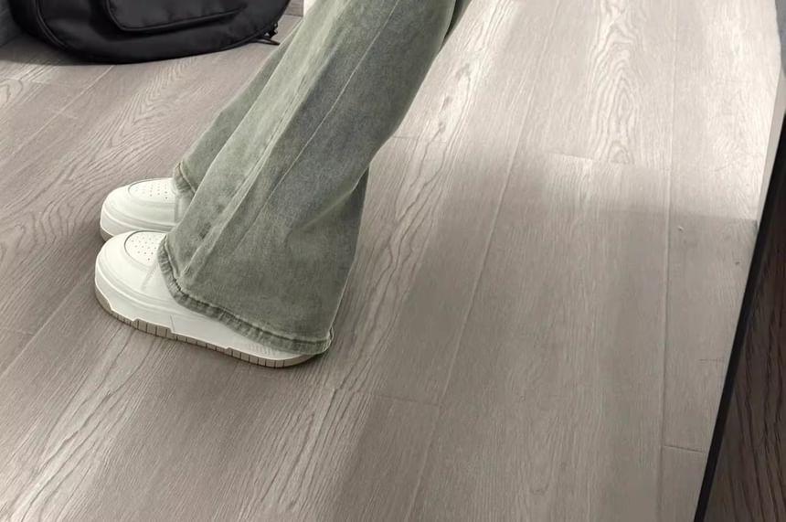 High Waist Washed Flared Jeans Product Image