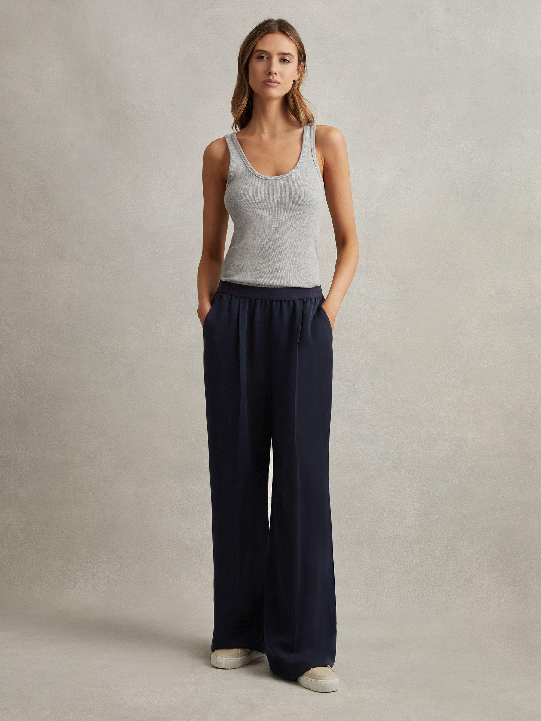 Petite Lyocell-Linen Wide Leg Trousers in Navy Product Image