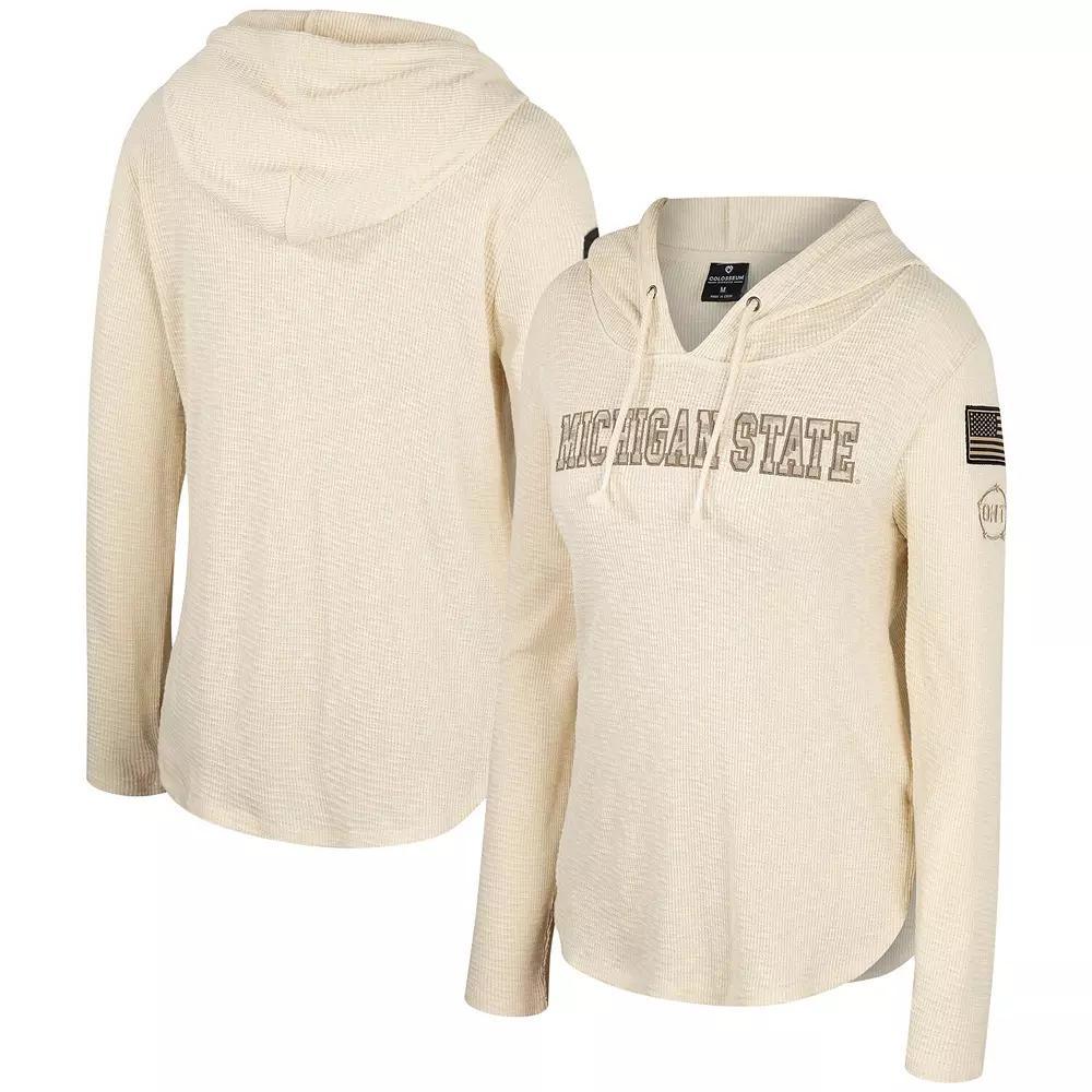 Women's Colosseum Cream Michigan State Spartans OHT Military Appreciation Casey Raglan Long Sleeve Hoodie T-Shirt, Size: 2XL, Beige Product Image