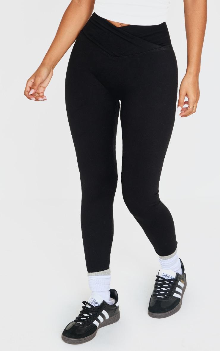 Petite Black Snatched Sculpt Wrap Over Leggings Product Image