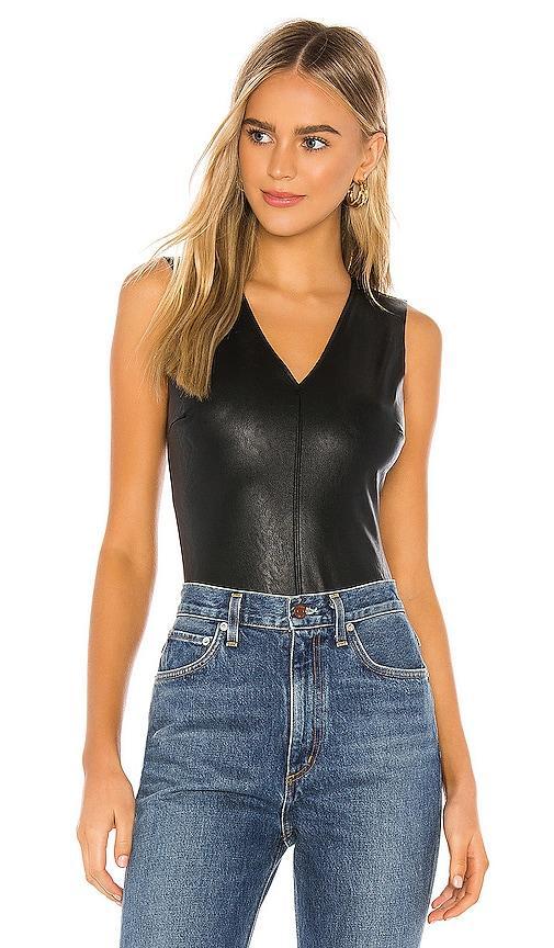 Womens Faux Leather Sleeveless Bodysuit Product Image