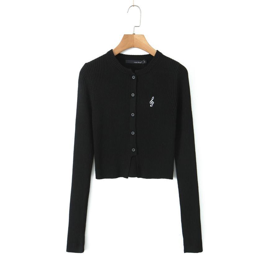Crew Neck Embroidered Crop Cardigan Product Image
