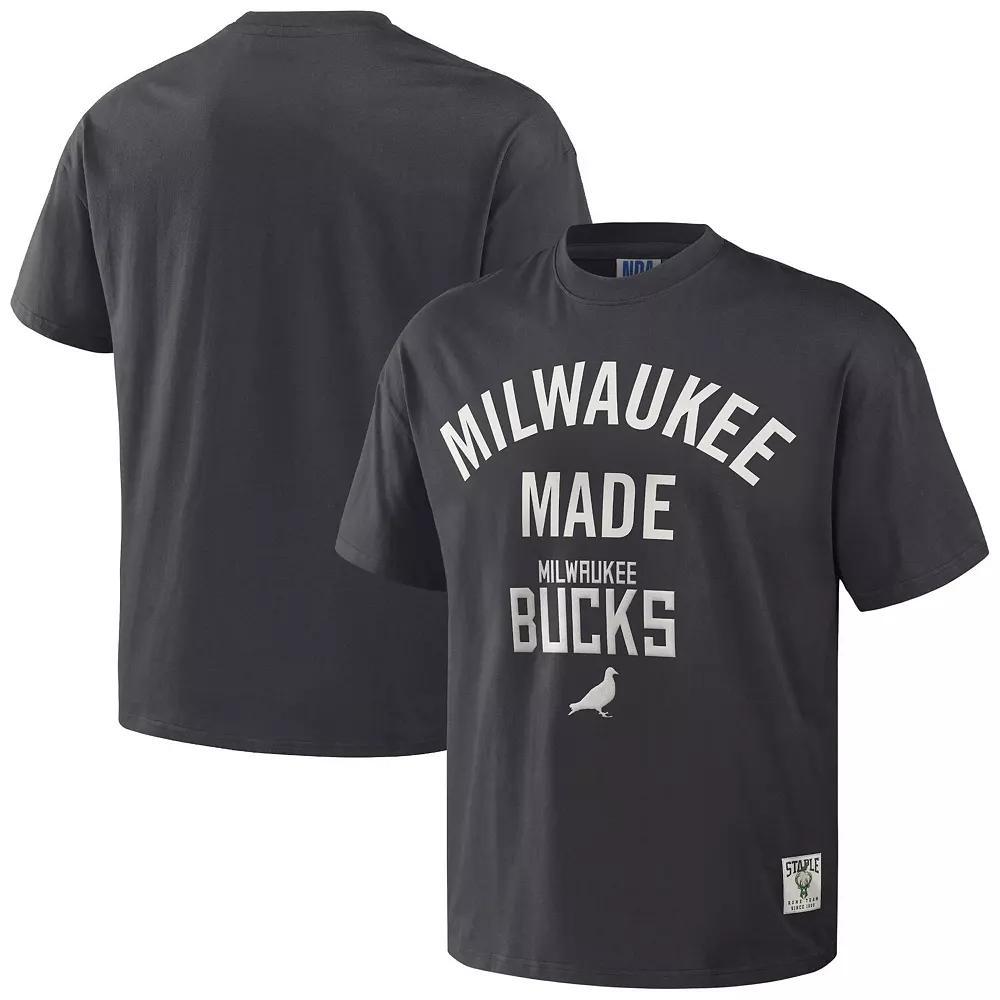 Men's NBA x Staple Anthracite Milwaukee Bucks Heavyweight Oversized T-Shirt, Size: Large, Grey Product Image