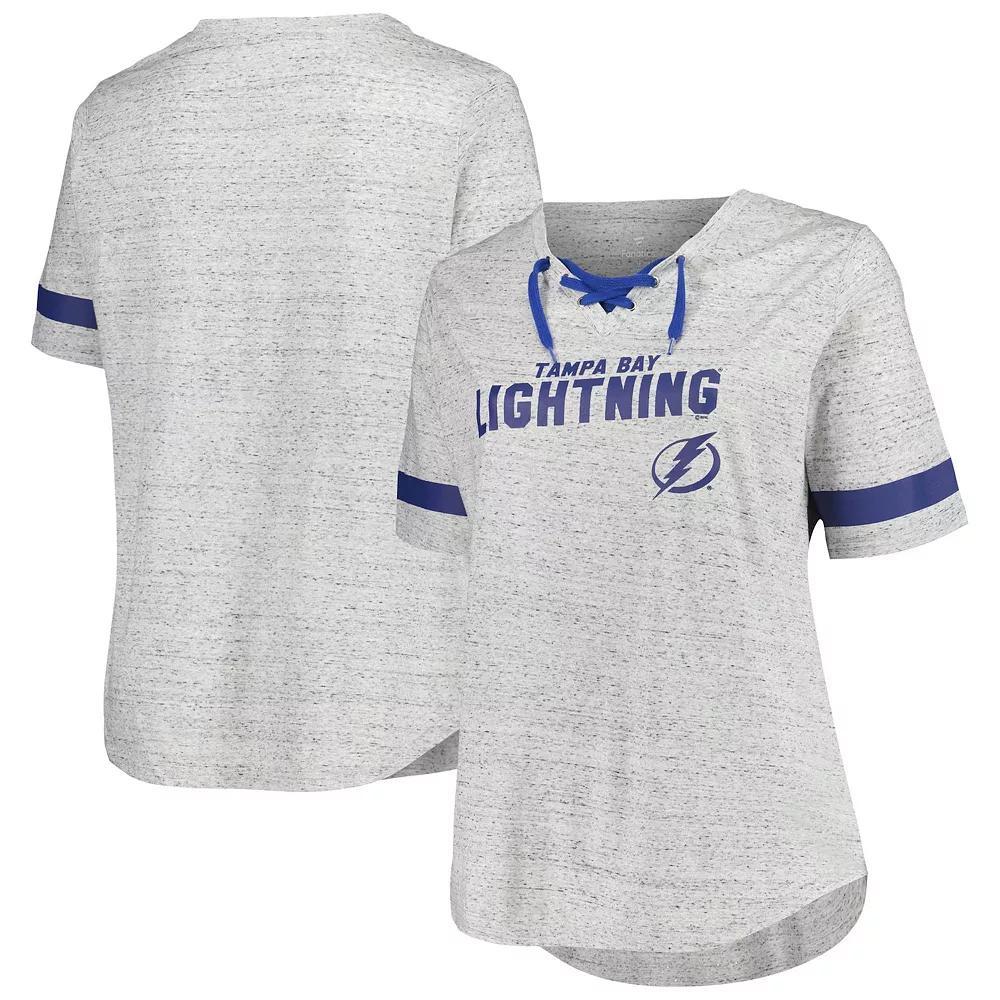 Women's Fanatics Branded Heather Gray Tampa Bay Lightning Plus Size Lace-Up  T-Shirt, Size: 2XL, Lgh Grey Product Image