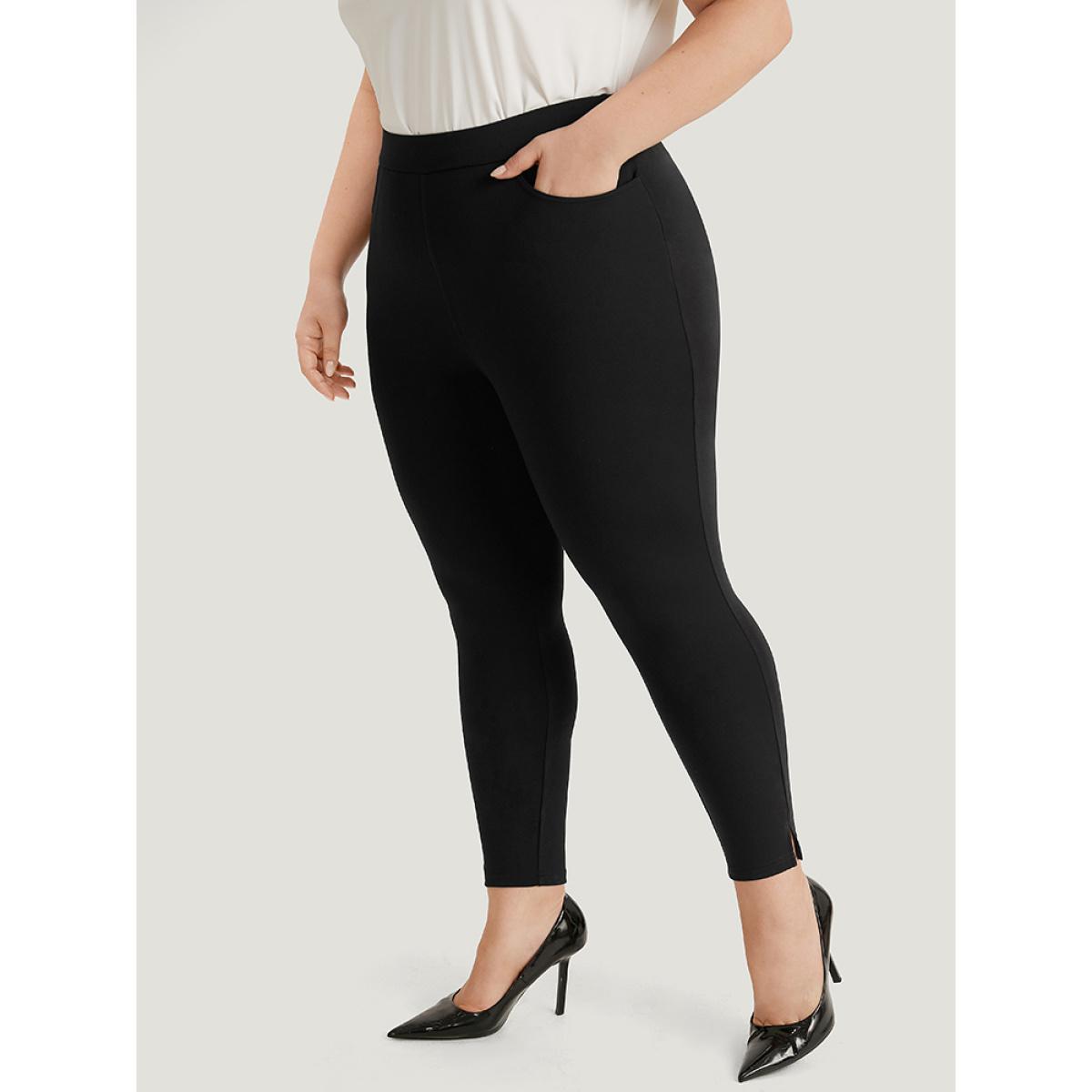 Plus Size Plain Skinny Split Hem Pocket Pants Women Black Office High stretch Skinny High Rise Work Leggings BloomChic 30/6X Product Image
