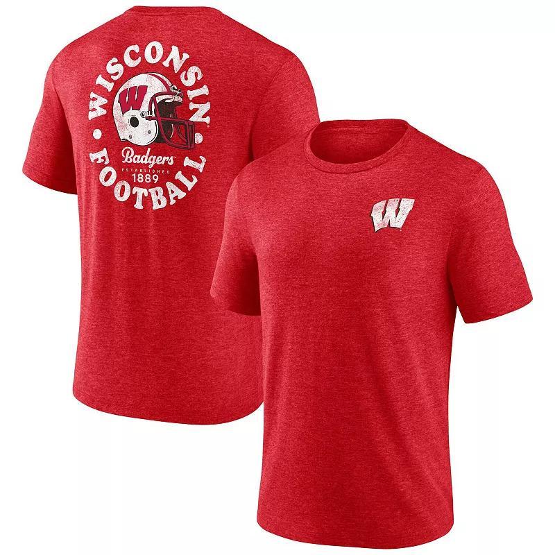 Men's Fanatics Branded Heather Red Wisconsin Badgers Old-School Bold Tri-Blend T-Shirt, Size: Small Product Image