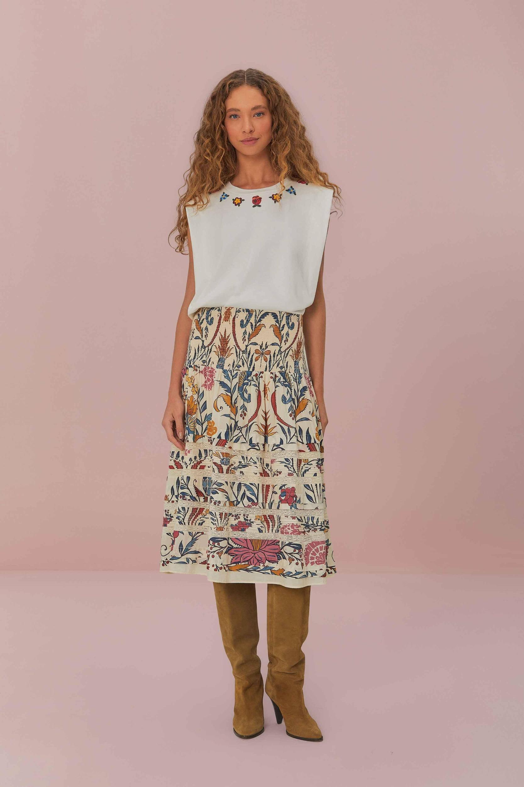 White Beaded Flowers T-Shirt, WHITE / XL Product Image