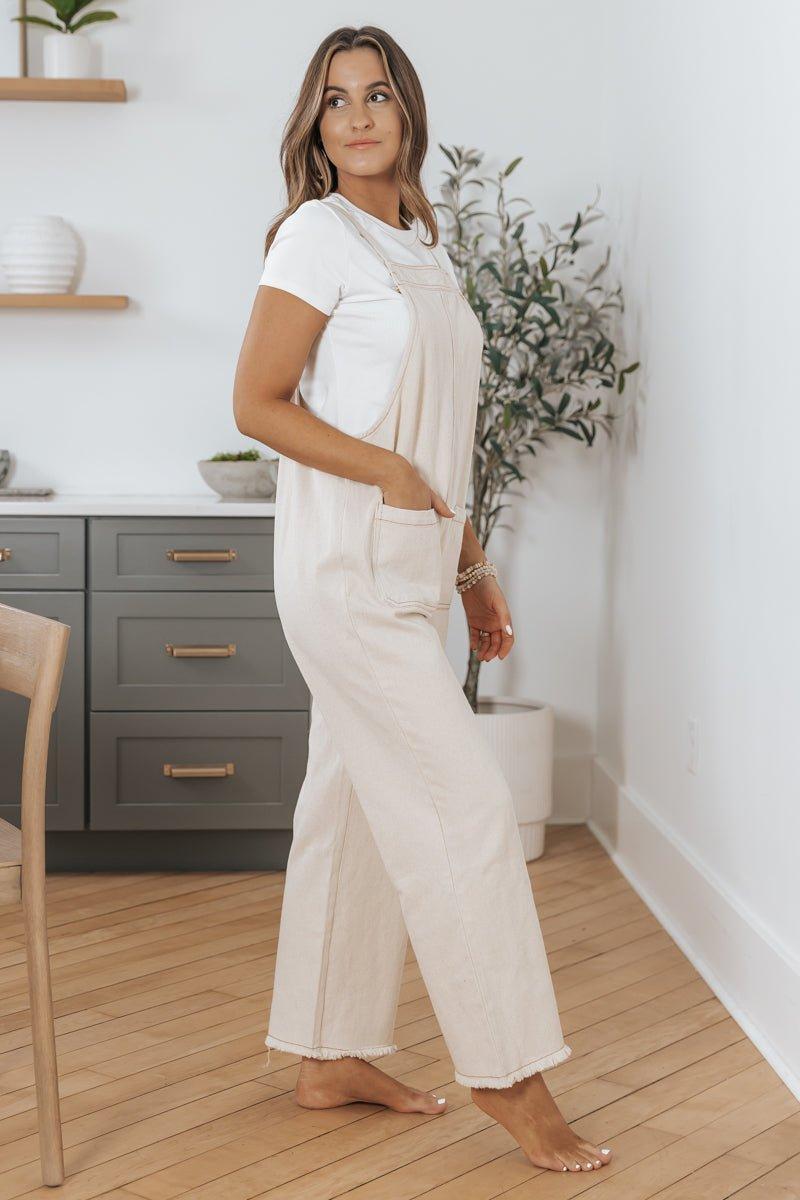 Oatmeal Cotton Denim Overalls Product Image