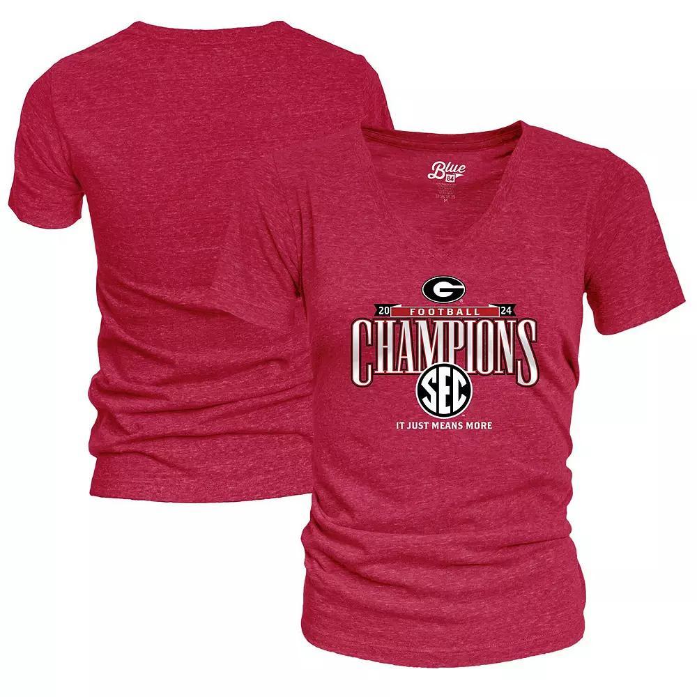 Women's Blue 84 Red Georgia Bulldogs 2024 SEC Football Conference Champions Locker Room V-Neck T-Shirt, Size: Small Product Image