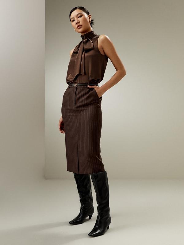 Sleeveless Tie-Neck Silk Blouse Product Image