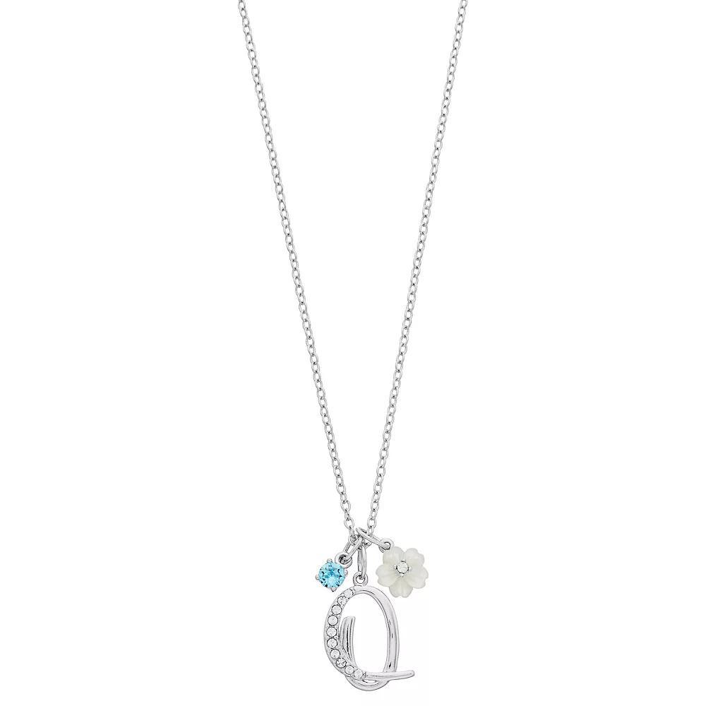 Brilliance Mother-of-Pearl Flower & Initial Pendant Necklace, Womens U Product Image