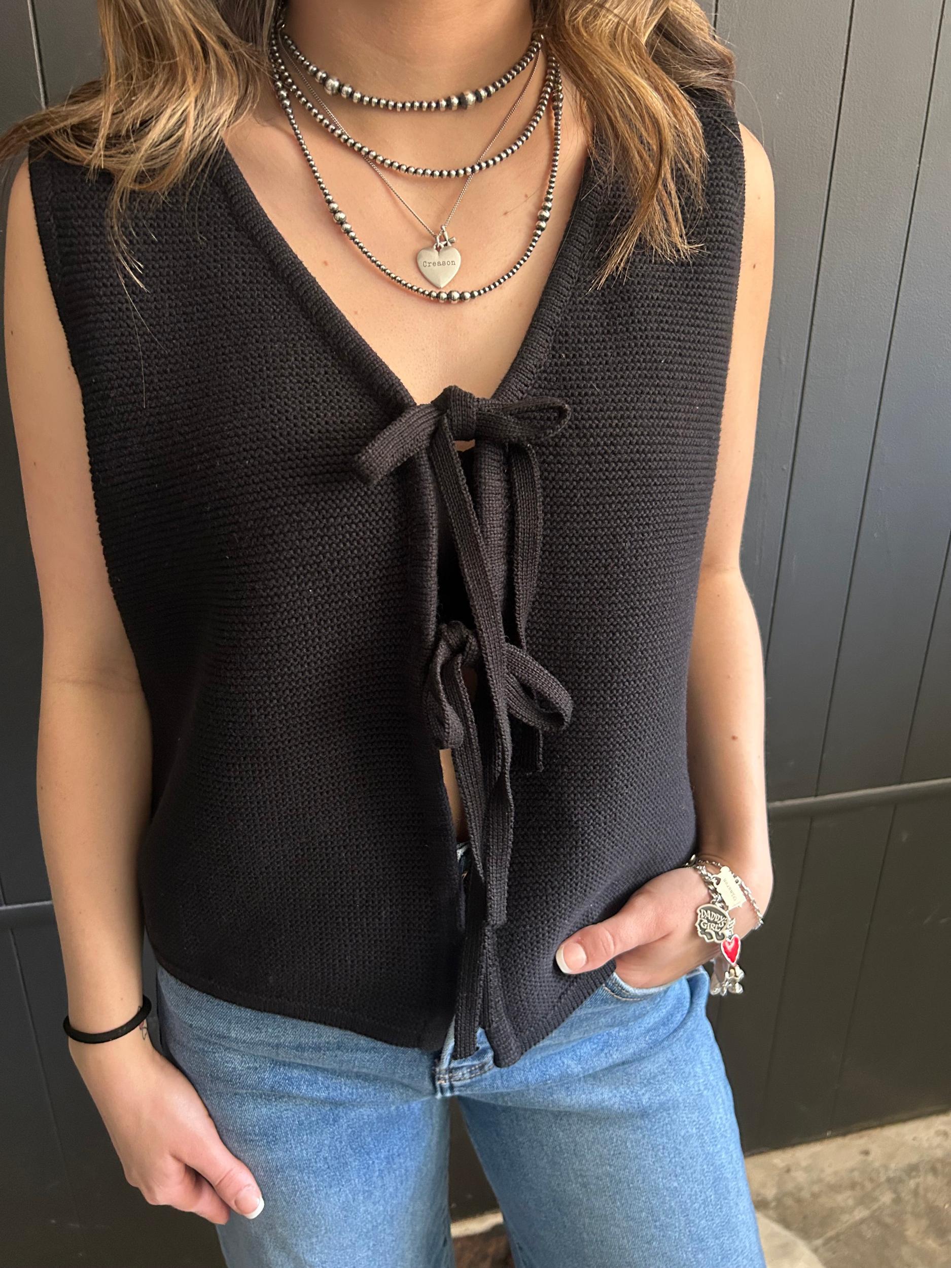 Zenana Front Tie Sweater Vest - 2 Colors Product Image