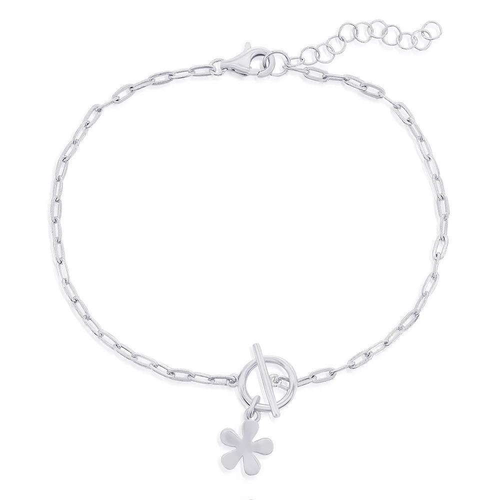 Argento Bella Flower Charm Paper Clip Toggle Bracelet, Women's, Size: 6.5-7.5"AD, Sterling Silver Product Image