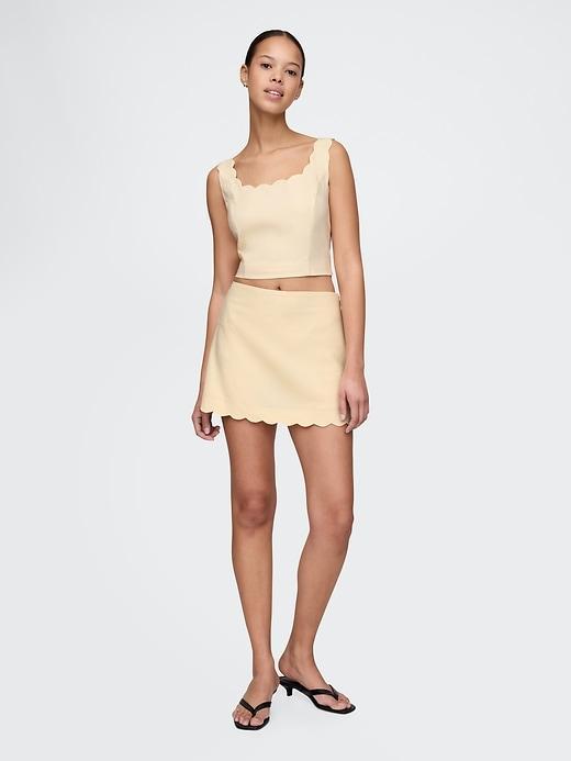 Linen-Blend Scalloped Cropped Top Product Image