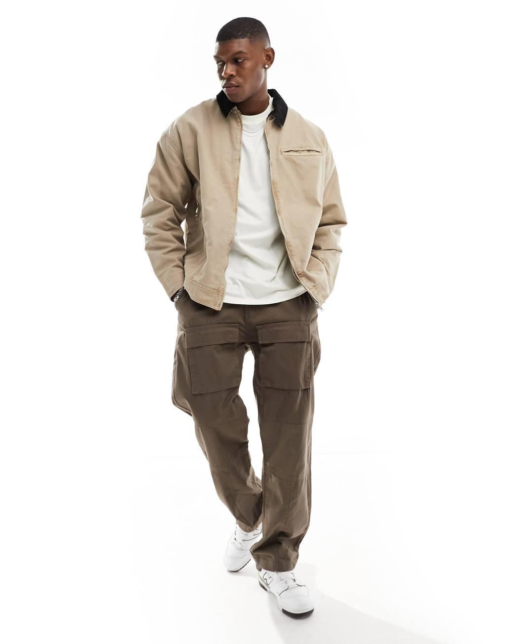 ASOS DESIGN oversized harrington jacket in washed stone Product Image