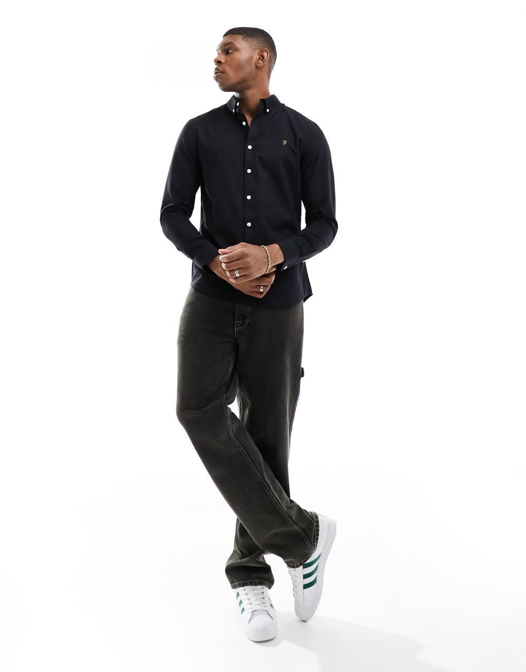 Farah Brewer slim fit long sleeve shirt in black  Product Image