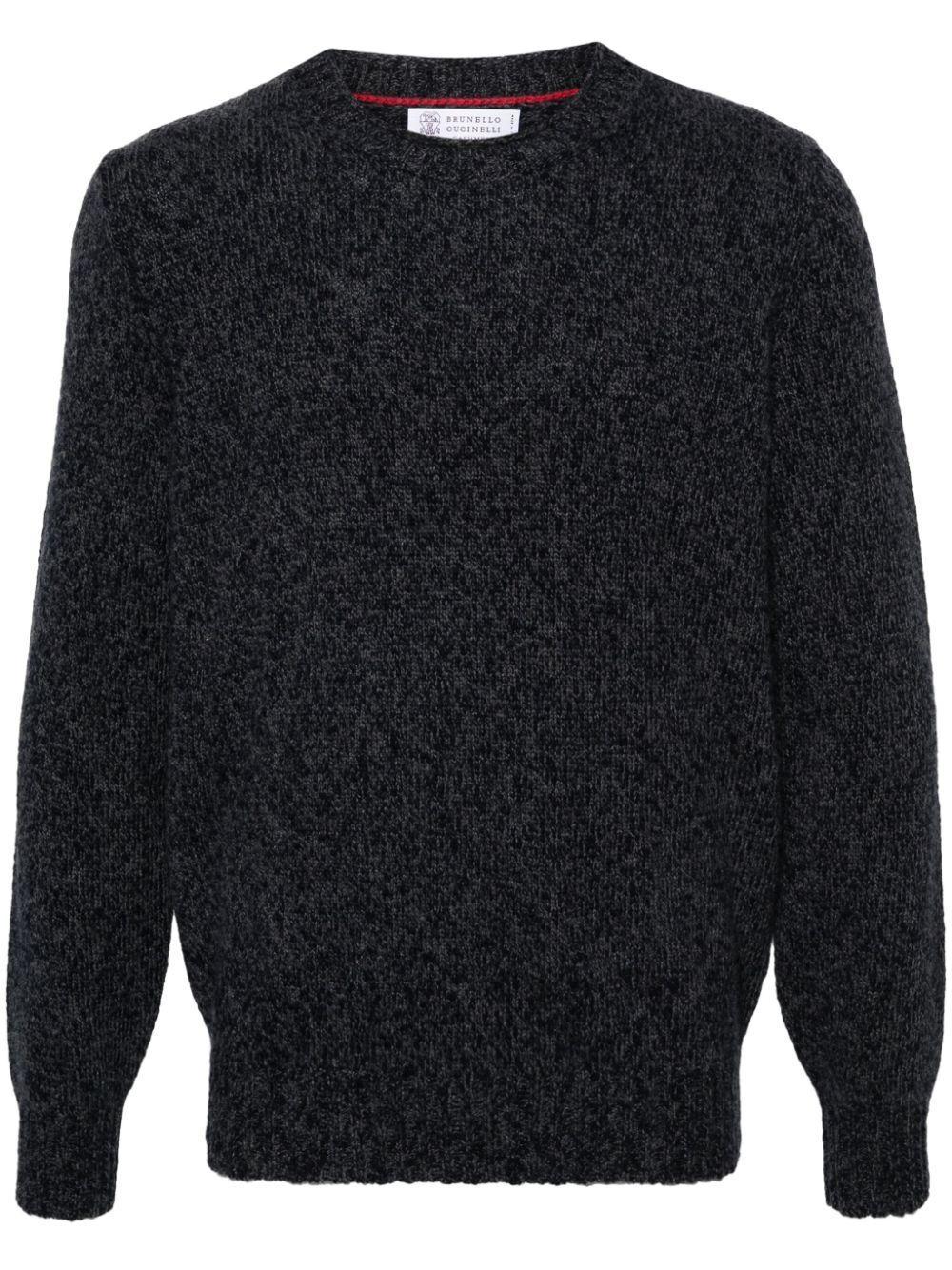 BRUNELLO CUCINELLI Mélange-effect Crew-neck Jumper In Blue Product Image