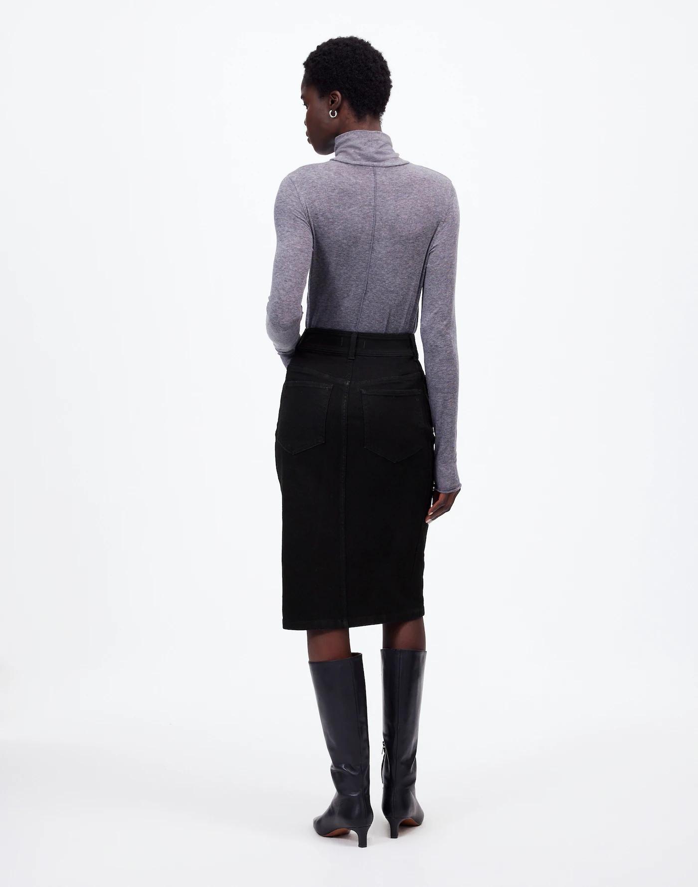 Denim Button-Front Midi Skirt Product Image
