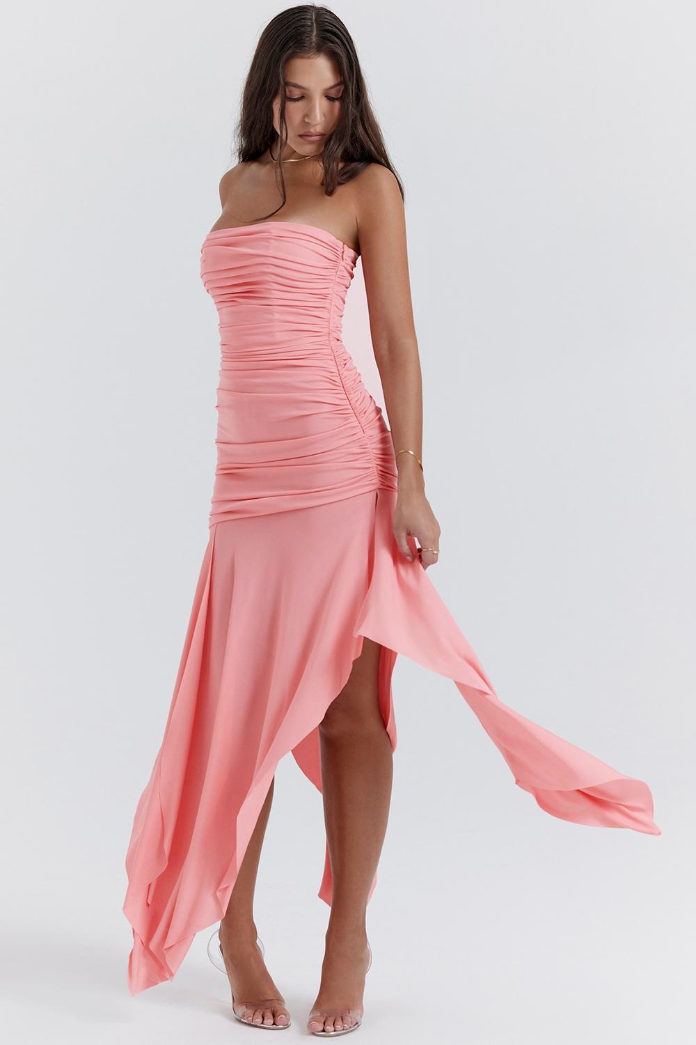 Ivana  apricot gathered asymmetric dress Product Image