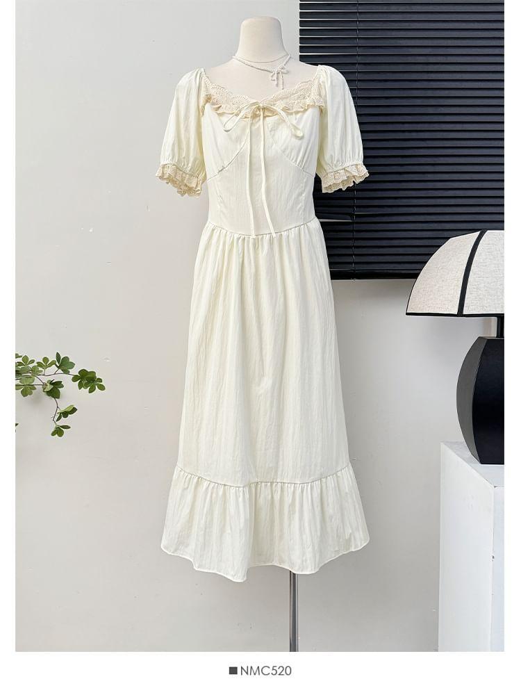 Lace-Trim Square-Neck A-Line Dress Product Image