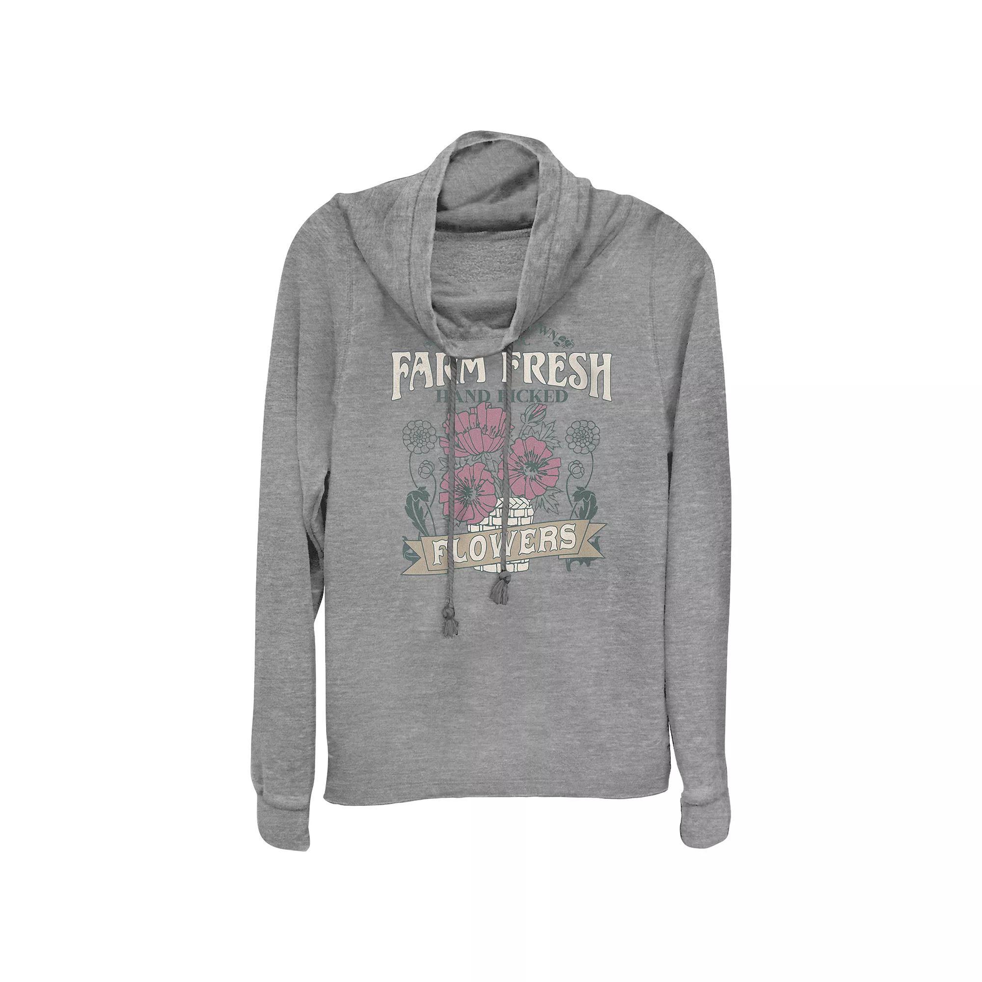 Women's Plus Farm Fresh Flowers Cowlneck Graphic Lightweight Long Sleeve, Girl's, Size: 1XL, Gray Grey Product Image