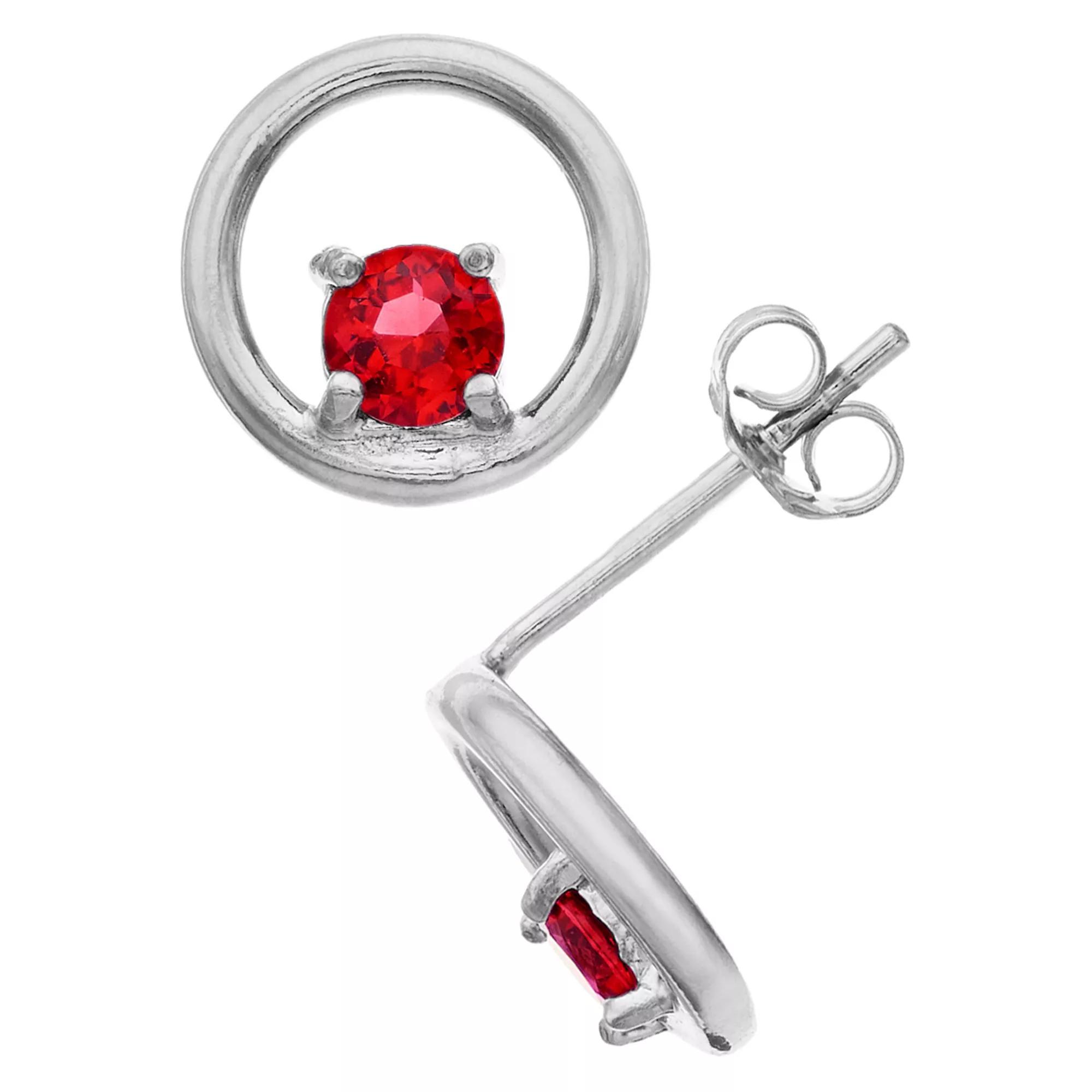 Aleure Precioso Sterling Silver Lab-Created Gemstone Circle Stud Earrings, Women's, Sterling Silver Red Product Image