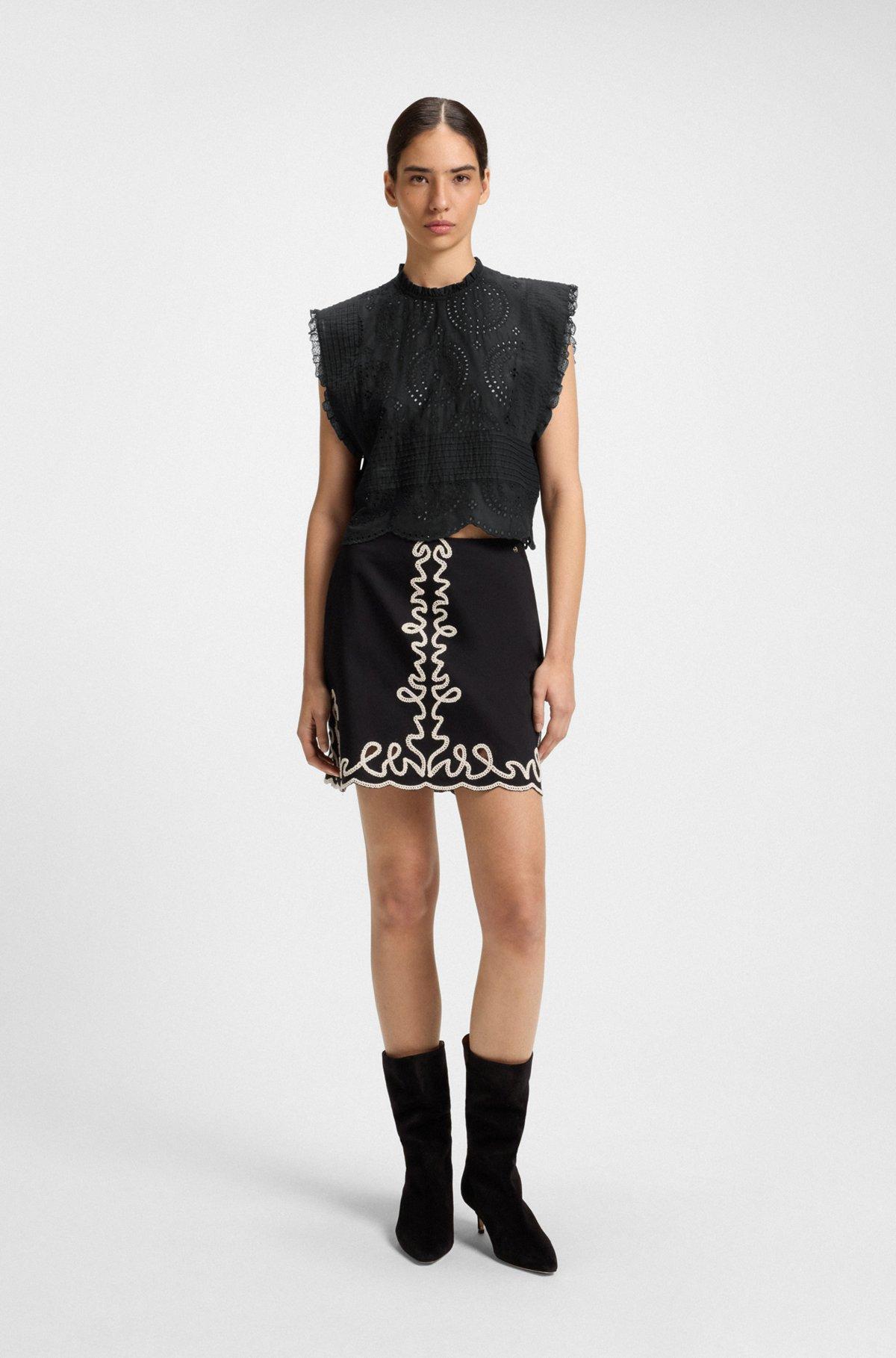 BOSS - Regular-fit blouse in cotton broderie with pleat details - Black Product Image