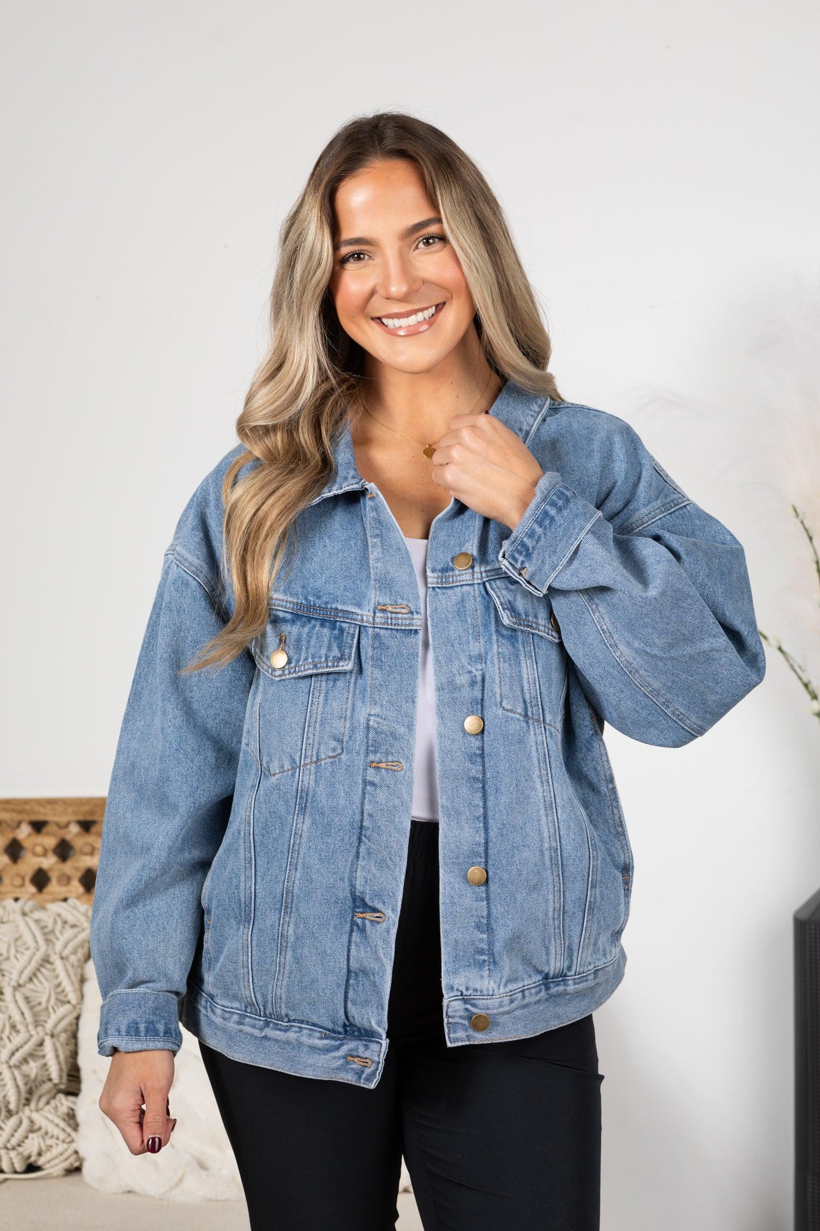 Medium Wash Classic Boyfriend Fit Denim Jacket Product Image