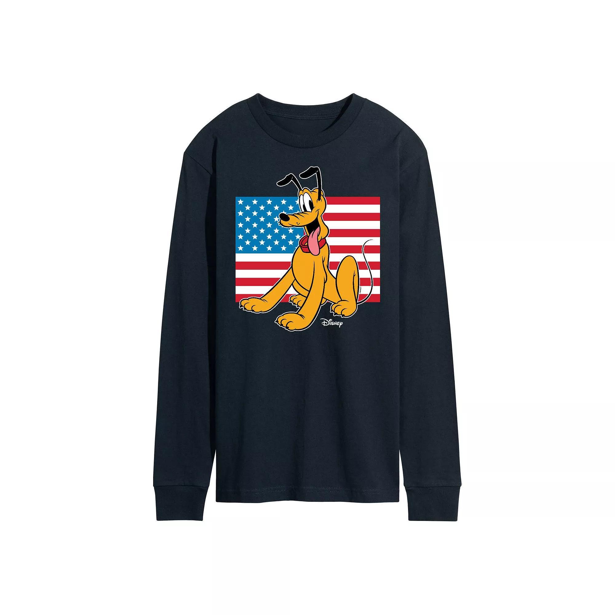 Disneys Pluto Mens USA Flag Long Sleeve Graphic Tee Product Image