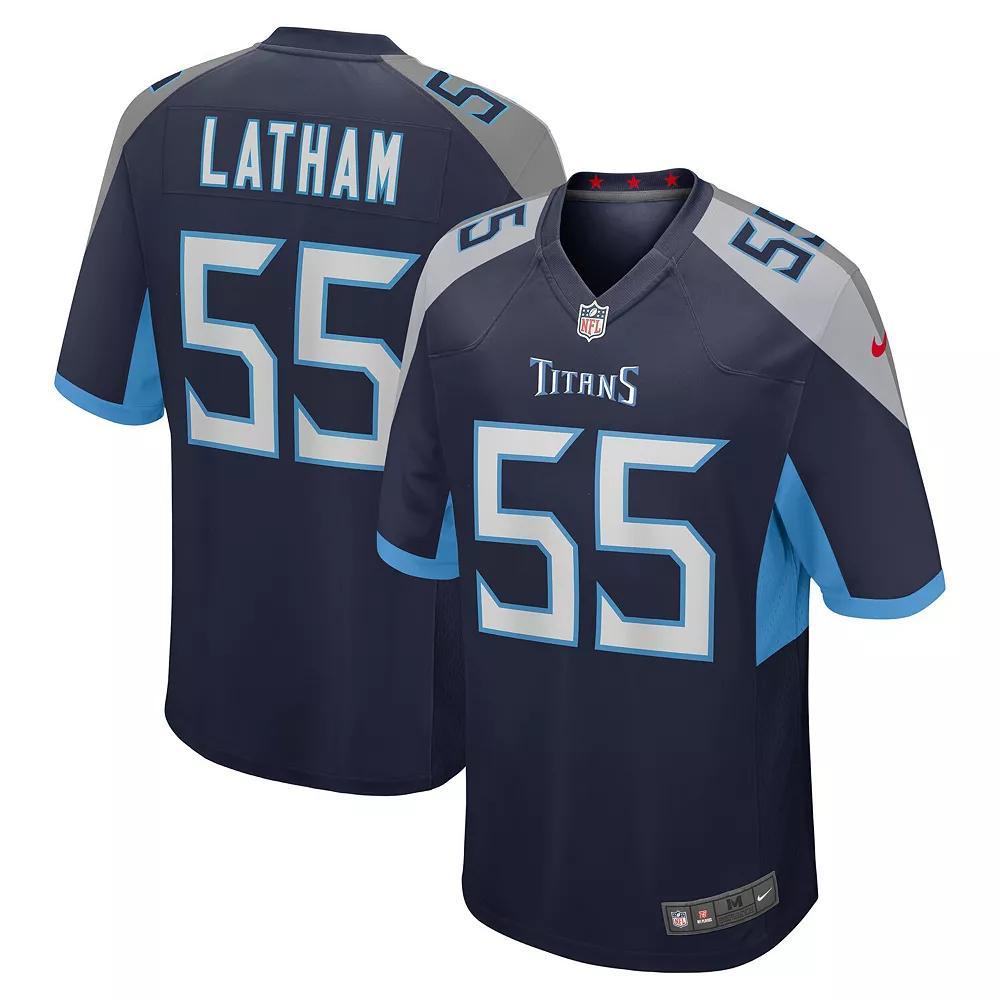 Men's Nike JC Latham Navy Tennessee Titans  Player Game Jersey, Size: 2XL, Blue Product Image