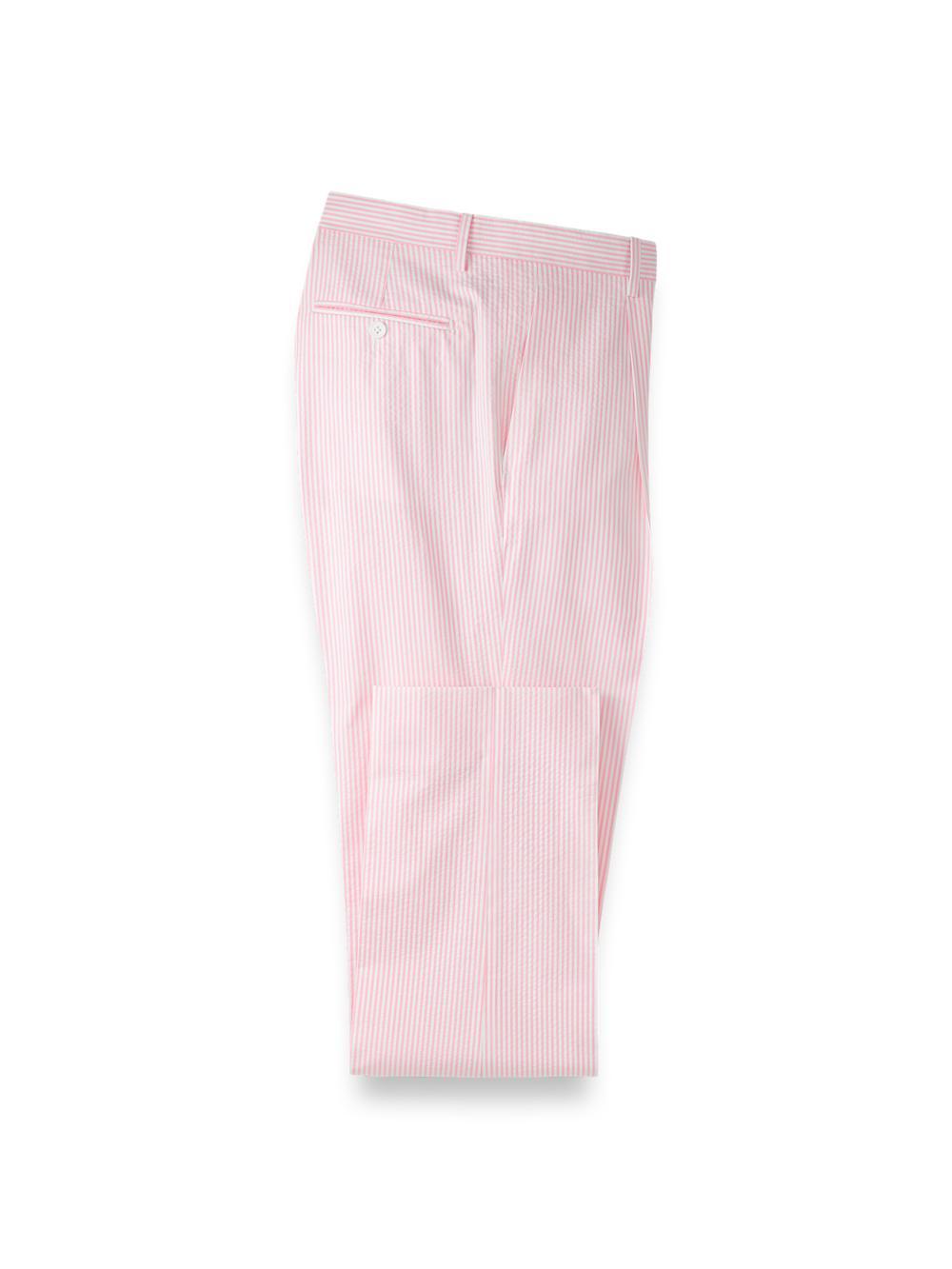 Cotton Seersucker Single Pleated Pants - Pink/white Product Image