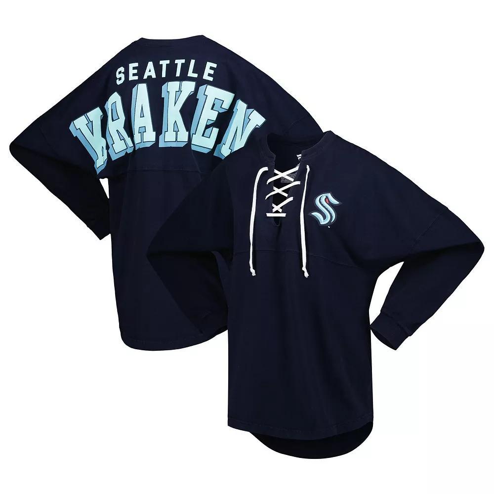 Women's Fanatics Branded Deep Sea Blue Seattle Kraken Spirit Lace-Up V-Neck Long Sleeve Jersey T-Shirt, Size: Small, Krk Blue Product Image